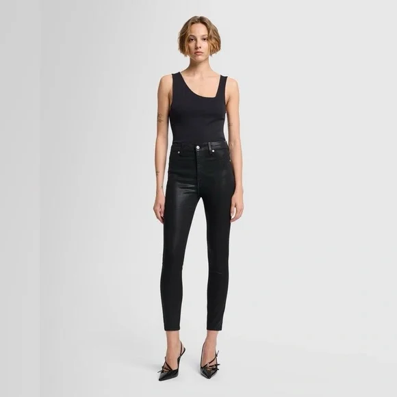 NWOT 7 FOR ALL MANKIND B(AIR) High Waisted Ankle Skinny Jean in Coated Black 27 - Picture 3 of 16